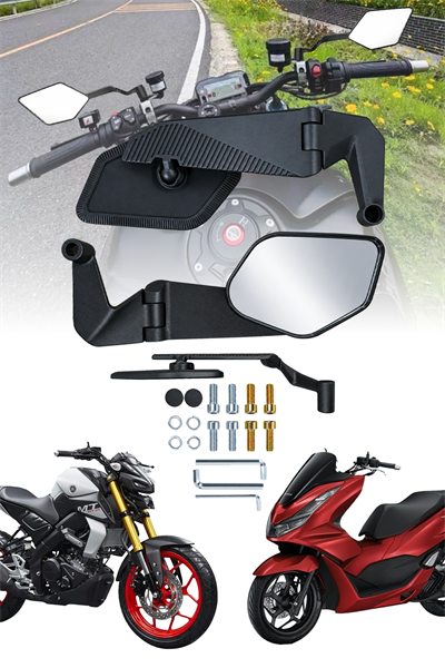 Universal Katlanabilir H2 V3 Motosiklet Aynası | Döküm Kasa Siyah