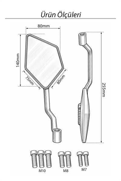 Universal Katlanabilir H2 V3 Motosiklet Aynası | Döküm Kasa Siyah