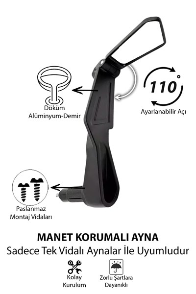 Universal Katlanabilir Manet Korumalı Motosiklet Aynası | Döküm Kasa Siyah