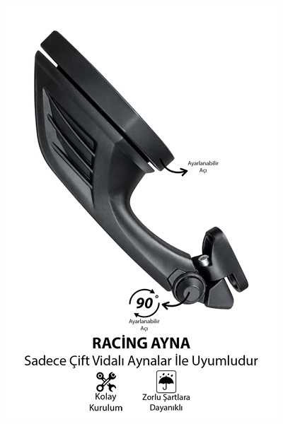Universal Katlanabilir Racing Motosiklet Aynası | Ayarlanabilir Açı Siyah