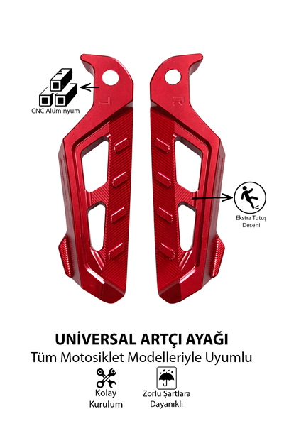 Universal Motosiklet Artçı Ayak 130mm Cnc Kırmızı