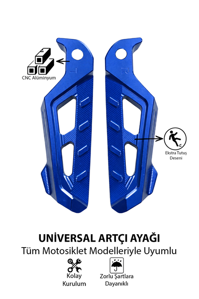Universal Motosiklet Artçı Ayak 130mm Cnc Mavi