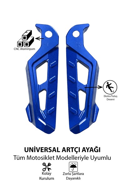 Universal Motosiklet Artçı Ayak 130mm Cnc Mavi