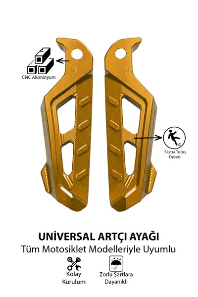 Universal Motosiklet Artçı Ayak 130mm Cnc Gold