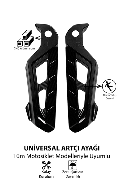 Universal Motosiklet Artçı Ayak 130mm Cnc Siyah