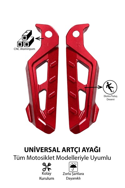 Universal Motosiklet Artçı Ayak 130mm Cnc Kırmızı