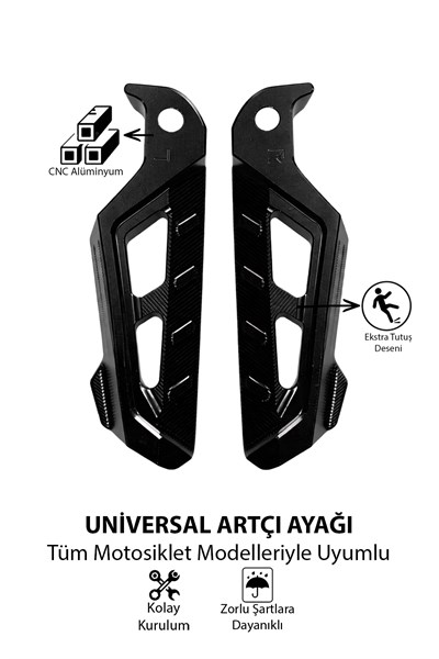 Universal Motosiklet Artçı Ayak 130mm Cnc Siyah