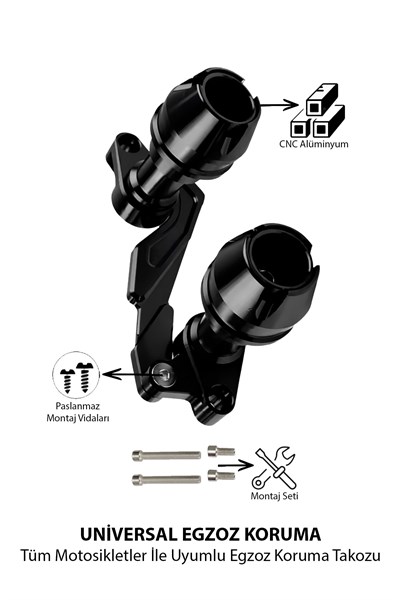 Universal Motosiklet Egzoz Koruma Takozu Cnc Siyah