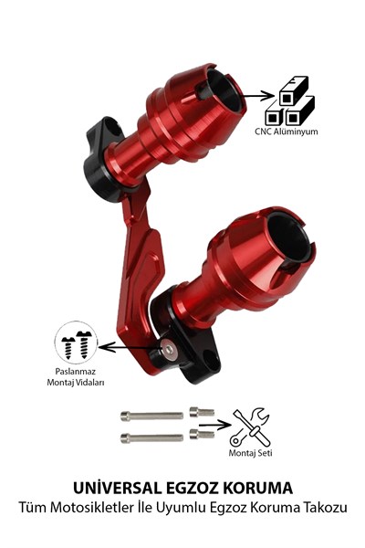 Universal Motosiklet Egzoz Koruma Takozu Cnc Kırmızı