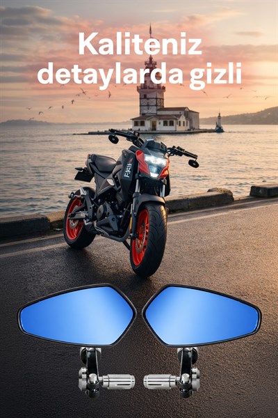 Universal Motosiklet Gidon Aynası | Alüminyum Siyah Kasa Cnc Gümüş İskelet 