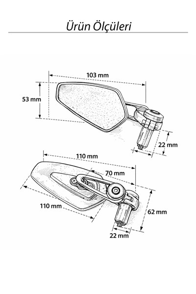 Universal Motosiklet Gidon Aynası | Alüminyum Siyah Kasa Cnc Gold İskelet 