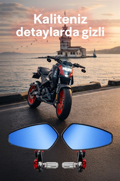 Universal Motosiklet Gidon Aynası | Alüminyum Siyah Kasa Cnc Kırmızı İskelet 