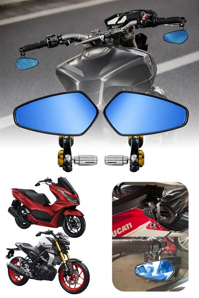 Universal Motosiklet Gidon Aynası | Alüminyum Siyah Kasa Cnc Gold İskelet 