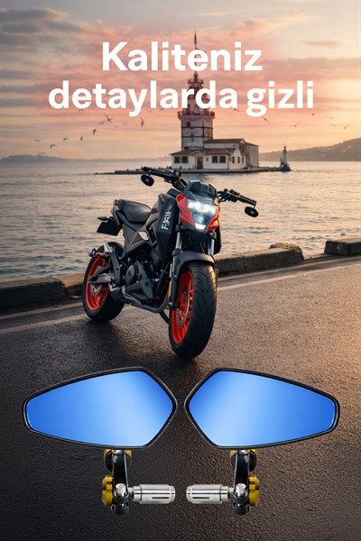 Universal Motosiklet Gidon Aynası | Alüminyum Siyah Kasa Cnc Gold İskelet 