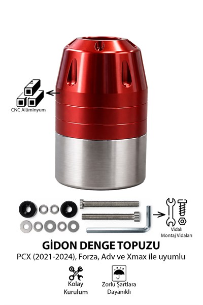 Universal Motosiklet Gidon Denge Topuzu Vidalı Cnc Kırmızı