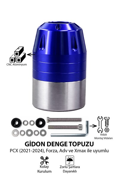 Universal Motosiklet Gidon Denge Topuzu Vidalı Cnc Mavi