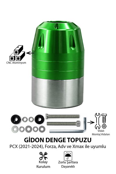 Universal Motosiklet Gidon Denge Topuzu Vidalı Cnc Yeşil