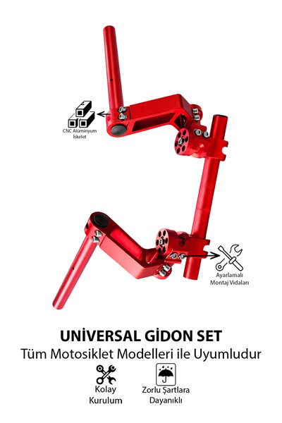 Universal Motosiklet Gidon Seti 22 mm Boru Çaplı Ayarlanabilir Cnc Kırmızı