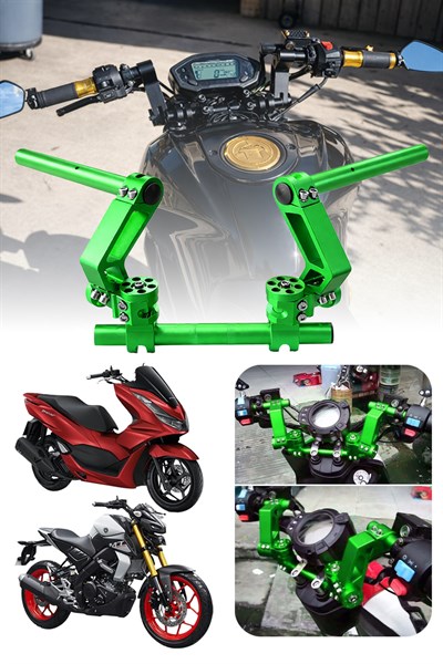 Universal Motosiklet Gidon Seti 22 mm Boru Çaplı Ayarlanabilir Cnc Yeşil