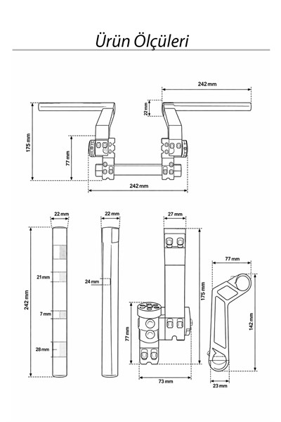 Universal Motosiklet Gidon Seti 22 mm Boru Çaplı Ayarlanabilir Cnc Gold