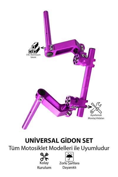 Universal Motosiklet Gidon Seti 22 mm Boru Çaplı Ayarlanabilir Cnc Mor