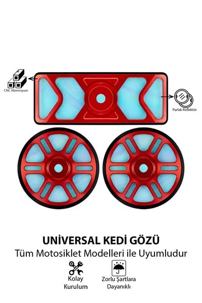 Universal Motosiklet Kedi Gözü Reflektör Seti Cnc Kırmızı