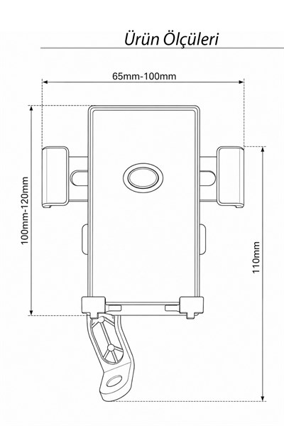 Universal Motosiklet Uyumlu Ayna Telefon Tutacağı Metal + ABS Plastik Siyah Renk