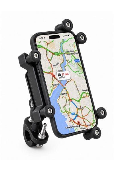 Universal Motosiklet Uyumlu Titreşim Önleyici Gidon Telefon Tutacağı ABS Plastik + Metal Siyah Renk