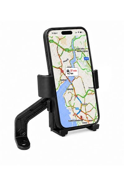 Universal Motosiklet Uyumlu Ayna Telefon Tutacağı Metal + ABS Plastik Siyah Renk