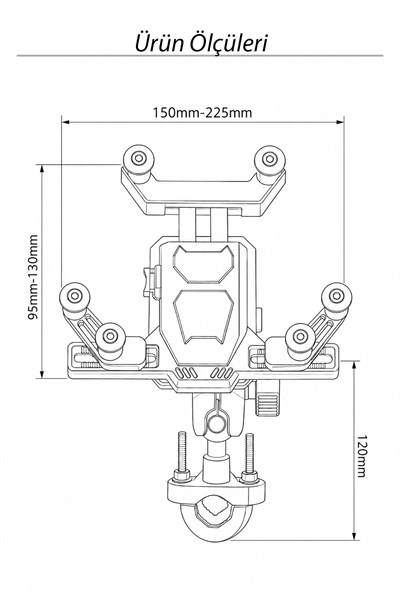 Universal Motosiklet Uyumlu Titreşim Önleyici Gidon Telefon Tutacağı ABS Plastik + Metal Siyah Renk