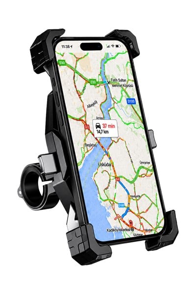 Universal Motosiklet Uyumlu Gidon Telefon Tutacağı ABS Plastik + Metal Siyah Renk