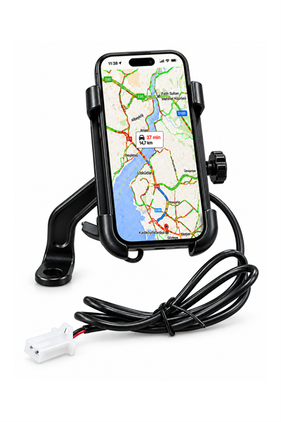 Universal Motosiklet Uyumlu USB Ayna Telefon Tutacağı Tüm Yıllar ABS Plastik + Metal Siyah Renk