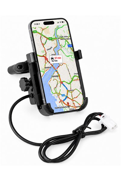 Universal Motosiklet Uyumlu USB Gidon Telefon Tutacağı Tüm Yıllar ABS Plastik + Metal Siyah Renk