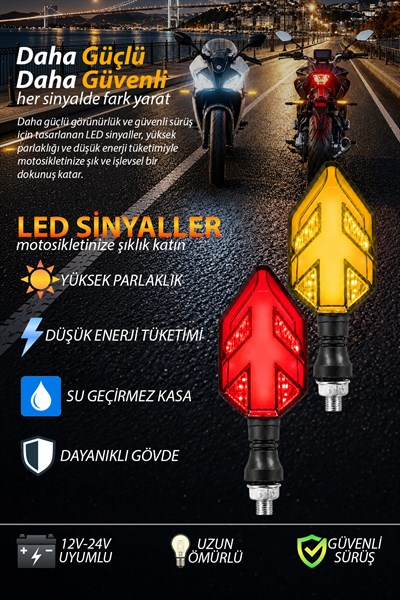 Universal Sinyal Ledi Çift Renk Ok Kasa Vidalı | Tüm Motosikletler İle Uyumlu