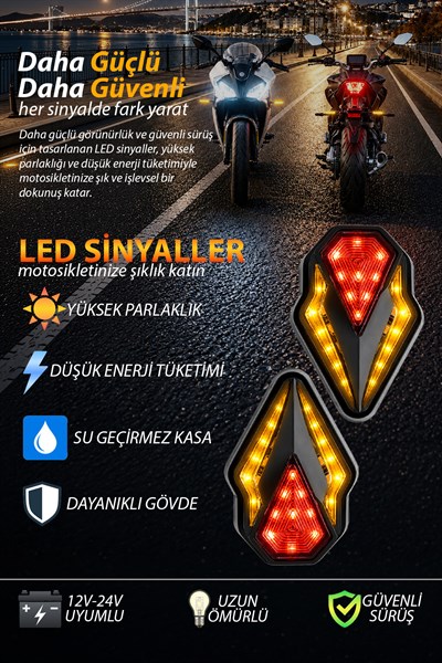 Universal Sinyal Ledi Gömme Kayar Led Tek Renk | Tüm Motosikletler İle Uyumlu