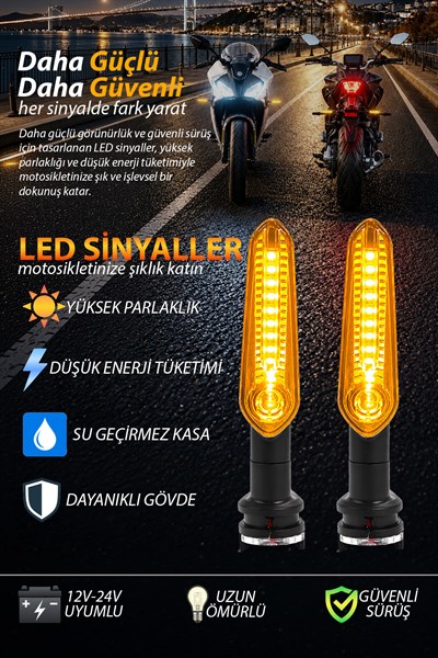 Universal Sinyal Ledi Kayar Led Tek Renk | Tüm Motosikletler İle Uyumlu