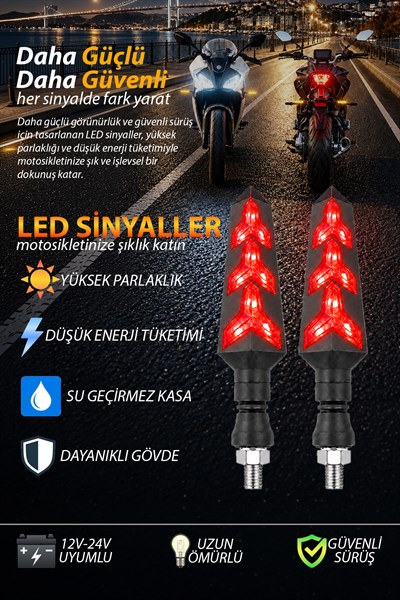 Universal Sinyal Ledi Ok Model Kasa Led Tek Renk Vidalı | Tüm Motosikletler İle Uyumlu