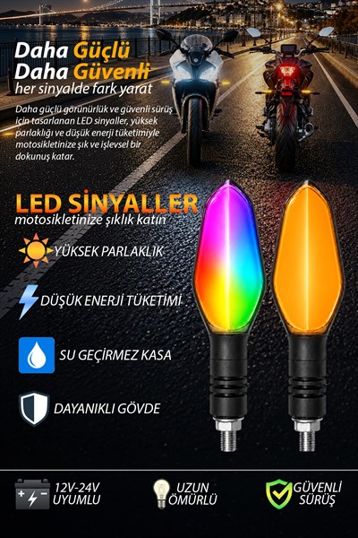 Universal Sinyal Ledi Rgb ve Projeksiyonlu Uzun Kasa Vidalı | Tüm Motosikletler İle Uyumlu