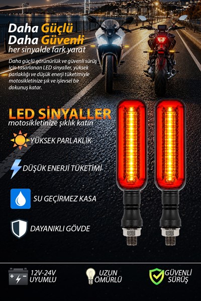 Universal Sinyal Ledi Uzun Kasa Çift Renk Vidalı | Tüm Motosikletler İle Uyumlu