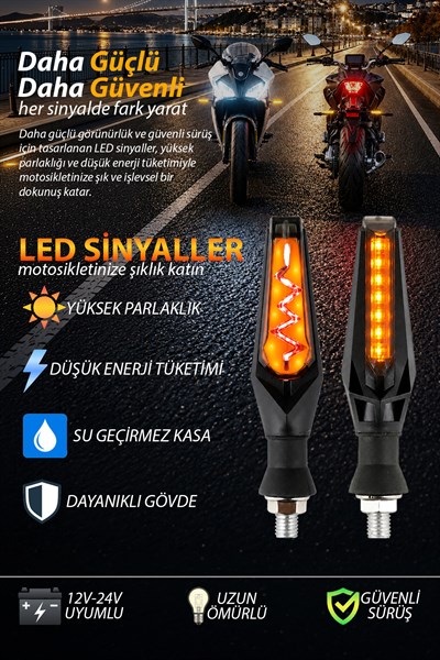 Universal Sinyal Ledi Uzun Kasa Çift Renk | Tüm Motosikletler İle Uyumlu