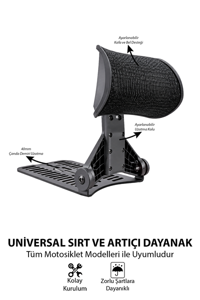 Universal Motosiklet Sırt ve Artçı Dayanak Siyah