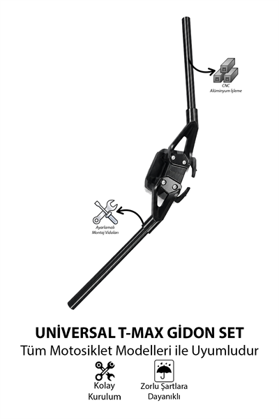 Universal T-Max Motosiklet Gidon Seti 22 mm Boru Çaplı 735 mm CNC Alüminyum Ayarlı Montaj Vidalı Siyah
