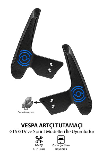 Vespa GTS / GTV / Sprint Modelleri İle Uyumlu Artçı Tutamaç Cnc Siyah