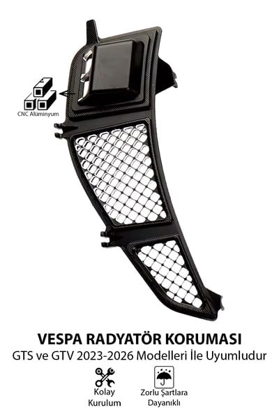 Vespa Gts Gtv Uyumlu 2 Parça Radyatör Koruma Izgarası 2023-2026 Cnc Siyah