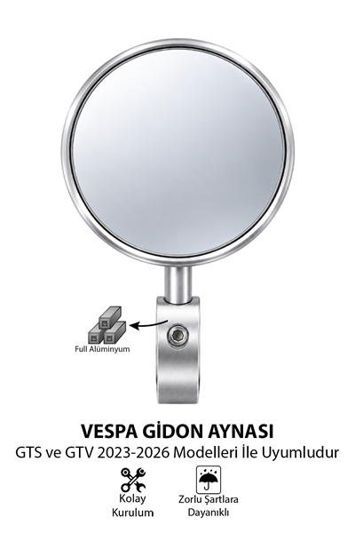 Vespa Tüm Modeller İle Uyumlu Gidon Aynası Cnc Gümüş