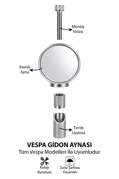 Vespa Tüm Modeller İle Uyumlu Gidon Denge Aynası Cnc Gümüş