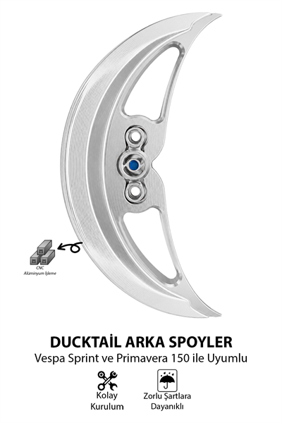 Vespa Uyumlu Ducktail Arka Spoiler Cnc Gümüş