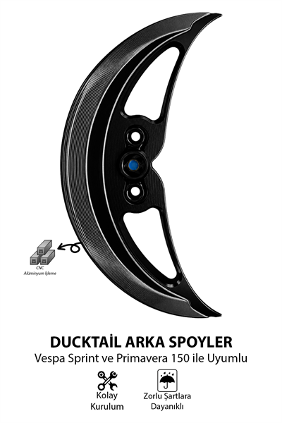 Vespa Uyumlu Ducktail Arka Spoiler Cnc Siyah