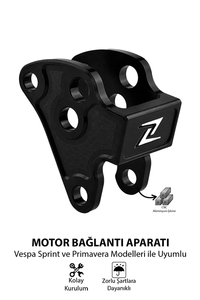 Vespa Uyumlu Motor Bağlantı Aparatı Cnc Siyah