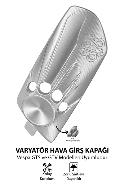 Vespa Uyumlu Varyatör Hava Girş Kapağı GTS GTV Cnc Gümüş